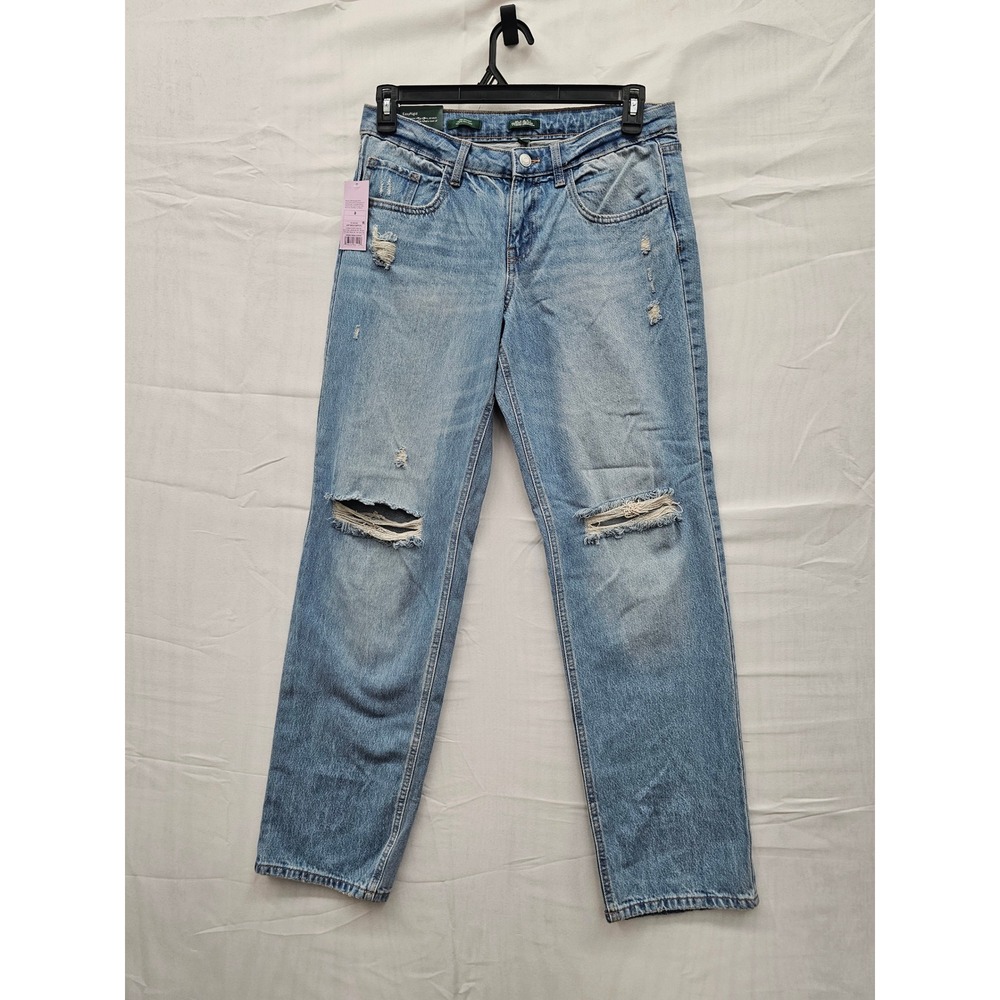 Wild Fable Womens Mid-Rise Straight Leg Distressed Jeans Light Wash 8/32
